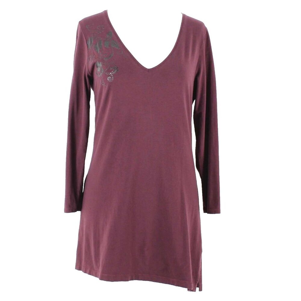Lotus by Soma Sz S Burgundy Pewter Split Sides Cotton Blend Knit Tunic Top